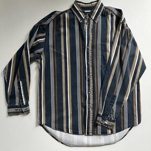 Vintage 90s Y2K Nikoata Striped Cotton Twill Button Down Shirt Size Medium/Large